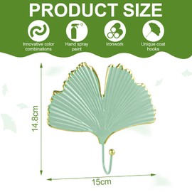 Pack of 5 coat hooks, coat hooks, gold in the shape of Ginkgo Biloba, wall hooks, gold for hanging coats, towels, towel hooks, suitable for bathrooms, kitchens, foyers and hallways.