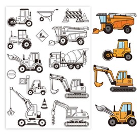 GLOBLELAND Engineering Vehicle Clear Stamps for Card Making Construction Truck and Sign Transparent Silicone Stamps for DIY Scrapbooking Supplies Embossing Paper Card Album Decoration Craft