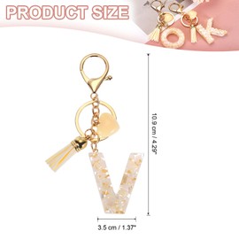 PATIKIL Alphabet Initial Letter Keychain, Resin Cute Keychains with Tassel Heart Letter V Pendant Charm for Women Key Purse Handbag Backpack Bag Accessories, Beige