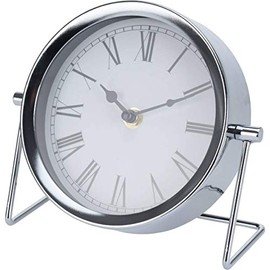 Home Styling Collection Round table clock, on metal base, silver
