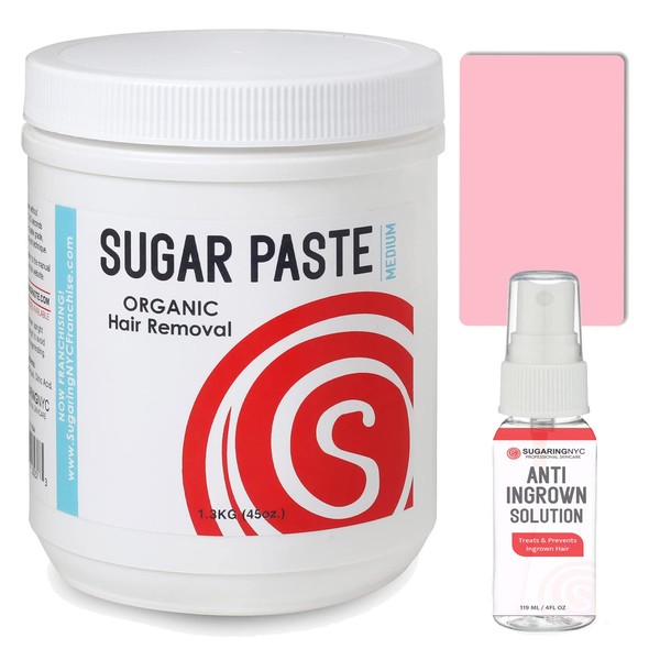 Sugaring Wax MEDIUM Grade for Brazilian, Legs, Arms Sugaring Bundle with Anti-Ingrown solution and plastic Sugaring Applicator