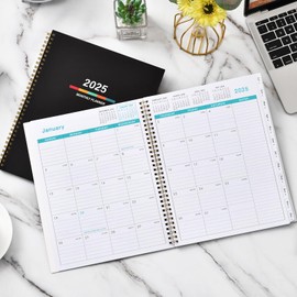 2025 Monthly Planner - Monthly Planner/Calendar 2025, 9" x 11", Large, JAN 2025 - DEC 2025, Twin-wire Binding, 12 Monthly Tabs, Holidays, Two-Sided Pocket, Thick Paper