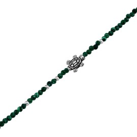 Silvershake 2MM Petite Natural Green Malachite Gemstone Bead 925 Sterling Silver Turtle Sealife Casual Minimalist 6.5 to 7.5 Inch Adjustable Bracelet Jewelry for Women or Teens