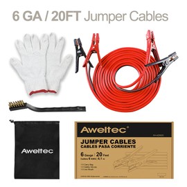 AWELTEC Jumper Cables 6 Gauge 20 Feet Battery Jumper Cables for Car -40℉ to 140℉ - Heavy Duty Booster Cables with Carry Bag, Safety Gloves and Iron Brush (6AWG x 20FT)