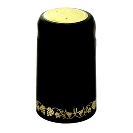 PVC Heat Shrink Capsules For Wine Bottles - 100 Count (Black With Gold)
