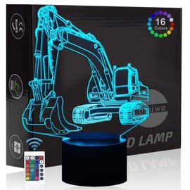 Comiwe Excavator 3D Illusion Night Light Toy, Decoration LED Bedside Lamp, 16 Colours, Changing with Remote Control, Christmas Decoration Lamp, Birthday Gift for Girls, Boys, Children and Friends