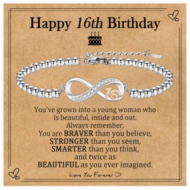 EPIRORA 16th Birthday Gifts for Girls, Infinity Knot Stainless Steel Beaded Charm Number Bracelets Gift for Daughter Sister Granddaughter Niece, 16 Years Old Birthday Decorations Trendy Stuff