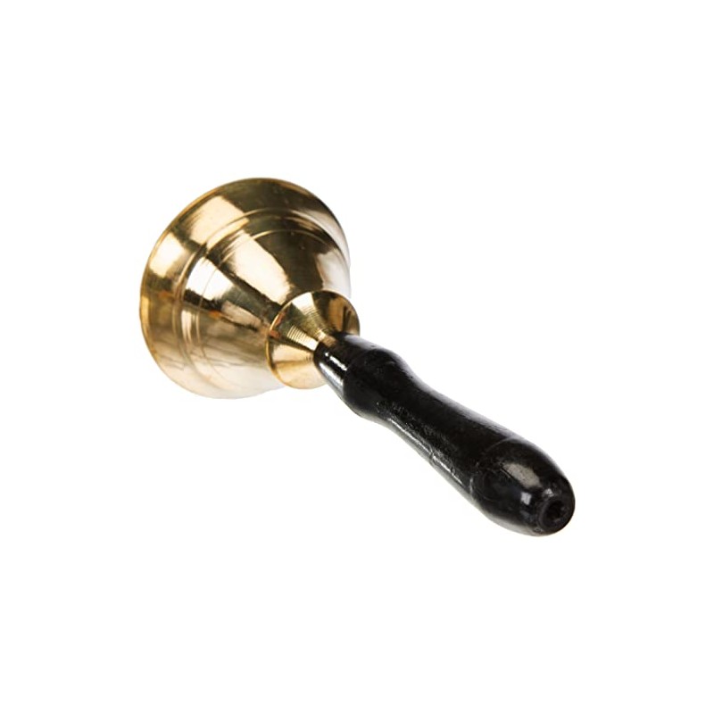 Sigro Table Bell with Wooden Handle, 5 cm, Metal, Gold,
