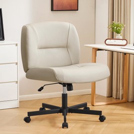Furniliving Criss Cross Chair with Wheels, Wide Mid-Back Criss Cross Legged Chair Computer Desk Chair Height Adjustable Home Office Desk Chair for Bedroom Living Room, Office, Grey, PU