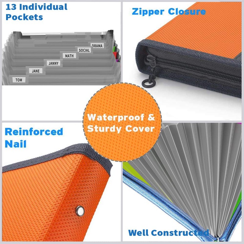 EExpanding File Folder,Fun Storage Document Organiser Box Files,13 Pockets Zip