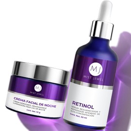 MIST JEWEL | Pack facial de noche con serum retinol 50ml y crema nocturna 50g para hombres y mujeres reparacion y renovacion | Paquete cuidado facial de suero + crema reperadora e hidratante