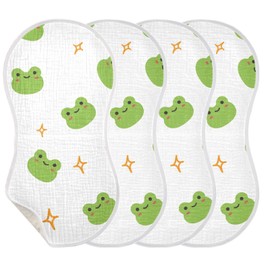 WELLDAY Muslin Baby Burp Cloths Set of 1, Soft Absorbent Cute Frog Muslin Washcloths, Bibs, Face Towel for Newborn Boys Girls, 22 x 11 Inch