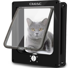 CEESC Large Cat Flap, Magnetic Pet Door with 4-Way Twist Lock for Small Dogs and Cats, Updated Version (L,Black)