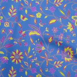 oneOone Velvet Medium Blue Fabric Floral Sewing Fabric by The Yard Printed DIY Clothing Sewing Supplies 58 Inch Wide