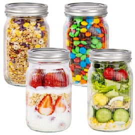 WELLIFE Large Mason Jars,4 Pcs Wide Mouth Mason Jars 32 Oz for Food Storage, Overnight Oats,Honey,Sauces,Meal Prep,Salad,Yogurt