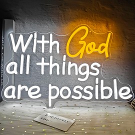 Vveikea With God All Things Are Possible Neon Sign God Neon Lights for Wall Decor Light Up Religious Scripture Christian Bible Verses Sign Bibical Neon Wall Art