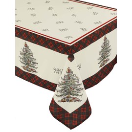 Spode - Fabric Tablecloth, Holiday Home Decor Christmas Tree Tartan Collection, 60" x 84"