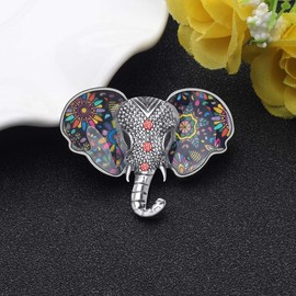 DUOWEI Enamel Elephant Brooch Elegant Animals Pin Lapel Clothes Scarf Women Teens Jewelry Gift (Black)