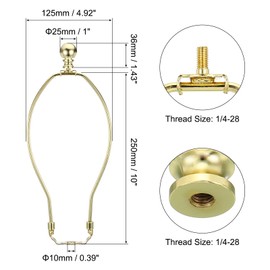 PATIKIL 10 Inch Lamp Harp Kit with Finial, 1 Set Detachable Lamp Shade Bracket Holder, DIY Lighting Accessories for Table Lamps Floor Lamps, Gold Tone