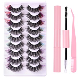 FAIRYGATE Natural False Eyelashes Fluffy False Lash 9 Pairs 6D Faux Wispy Natural Look Eyelash Long Pack Soft Reusable Eye Lashes 20 mm For Makeup C2020