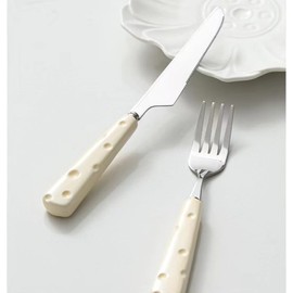 4Pcs Silverware Set, Cute Stainless Steel Flatware Cutlery Set with Cheese-shaped Ceramic Handle Dishwasher Safe Kitchen Dinnerware Set Include Knife/Fork/Spoon/Coffee spoon