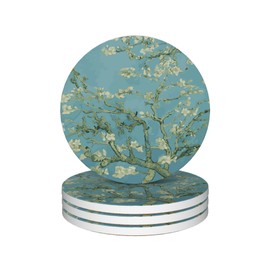 Van Gogh Almond Blossoms Round 4" Cup Coasters Set of 4, Absorbent Ceramic Stone Coasters with Cork Base, Ideal Gifts for Women Men