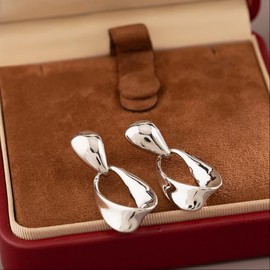 DIAMANTIO Modern Silver-Tone Abstract Drop Earrings – 18K Gold Plated Minimalist Sculptural Statement Dangle Earrings for Women, Lightweight and Nickel-Free