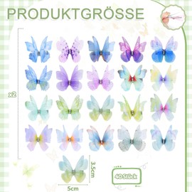 ZOCONE 40 Stück Schmetterling Haarspange Deko Schmetterlinge mit Clip 3D schmetterling klammern für Mädchen Damen Kinder Karneval Party (B)