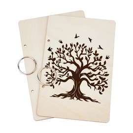 SUPERDANT Tree of Life Greeting Card Holder Birds Wooden Loose Leaf Binder Postcard Photo Album 2-Rings Cover Keeper Daily Planners Keepsake Gifts for Valentine’s Day Birthday Christmas Wedding