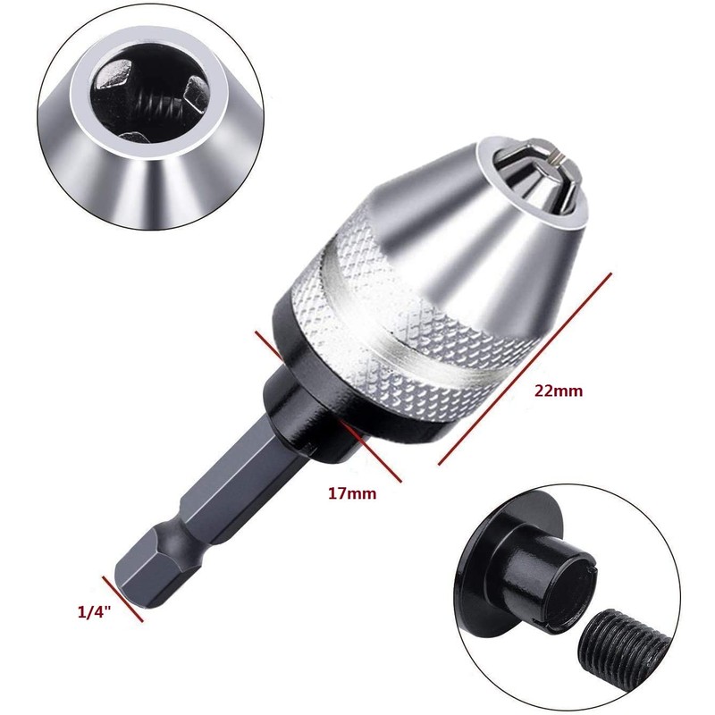 Fongmore 2pcs 0.3-6.5mm 1/4" Keyless Drill Chuck Hex Drill Chuck