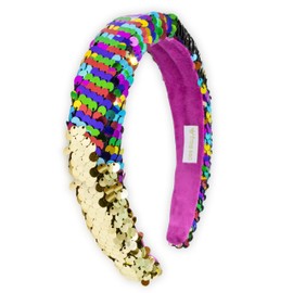 FROG SAC Flip Sequin Headband for Girls, Wide Headbands for Kids, Sparkly Sequined Toddler Hair Bands, Sparkle Head Band Hair Accessories, Easter Basket Fillers Stocking Stuffers (Rainbow/Gold)