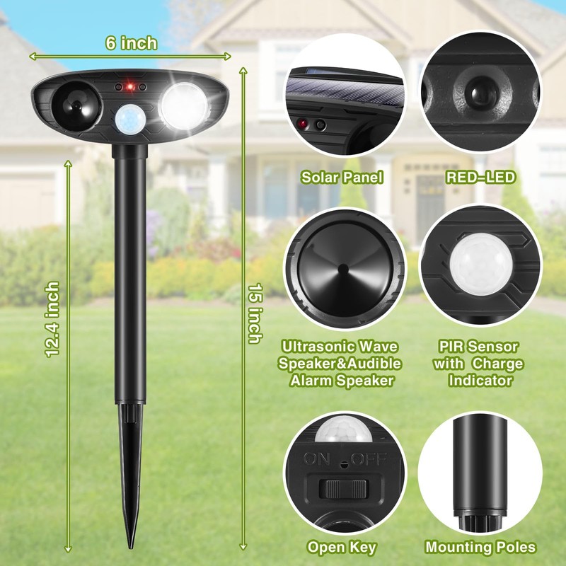 4Pack Ultrasonic Raccoon Repellent Outdoor Solar Animal Repellent with Motion