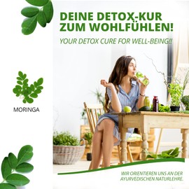 MoriVeda Moringa Detox Tablets 900 mg Pack of 120 with Moringa, Flaxseed, Barley Grass and Spirulina for Detoxification and Detoxification, Vegan and Gluten-Free Pack of 120