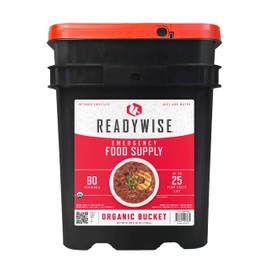 ReadyWise Emergency Food Supply - 90 Servings Organic Bucket, Protein Meals, Dehydrated & Freeze Dried Survival Food for Backpacking, Camping Essentials & Prepping Supplies, up to 25 Year Shelf Life