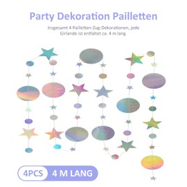 Hanging Paper Garland, Iridescent Star Circle Dot Garland, Round and Star Paper Decoration for Party Wedding Decoration (4 m x 4)