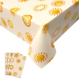 3 Pack Boho Sun Birthday Party Tablecloth, Boho Hippie Sunshine Table Cloth Rectangle, First Trip Inspired The Sun Table Cover, Yellow Sunshine Tablecloth Disposable for Birthday Baby Shower 54x108 In