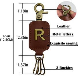 XGALBLA Initial Letter Keychain Brown Leather Alphabet llaveros Personalizados Keychain with Easy Clasp, Key Car Key Bag Key Ring for Women Mens(R)