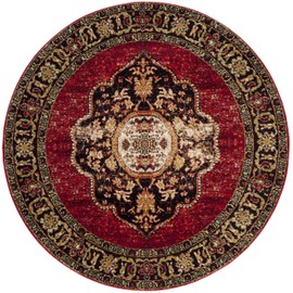 Safavieh Vintage Hamadan Collection VTH219A Oriental Traditional Persian Non-Shedding Stain Resistant Living Room Bedroom Area Rug, 5'3" x 5'3" Round, Red / Multi