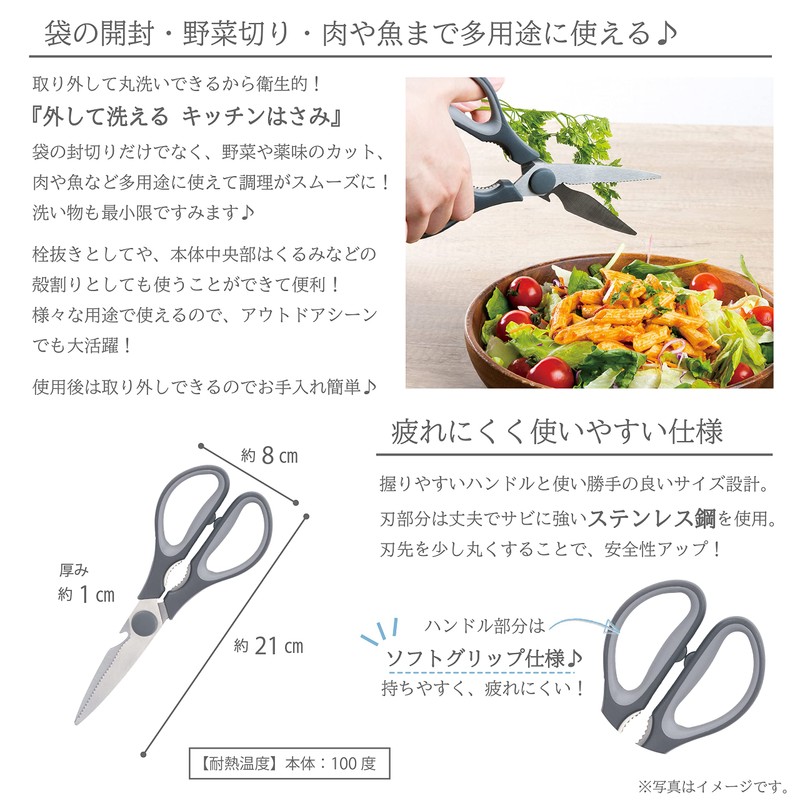 Takeda Corporation RH-20 Kitchen Scissors, Removable, Gray, 7.9 x 3.1