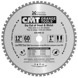 CMT 226.060.12 Industrial Dry Cut Steel Saw Blade, 12-Inch x 60 Teeth 8° FWF Grind with 1-Inch Bore