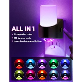 L LOHAS LED Projector Night Light Plug in Night Lights Plug into Wall with Dusk to Dawn Sensor, 8 RGB Color and Dynamic Mode, 2 Pack