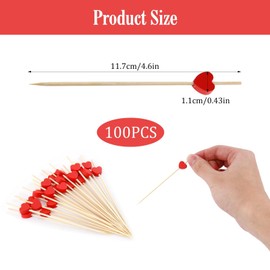 Kasoud Red Heart Cocktail Sticks, 100PCS Heart Cocktail Sticks, Valentines Cocktail Decorations, Toothpicks Wooden, Heart Sticks for Home Party, Valentine's Day Mother's Day Birthday Party