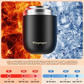 16OZ Vacuum Insulated Food Jar, Airtight Insulated Lunch Containers for Adult & Kids, Stainless Steel Food Container for Hot Food, Kids Lunch Cup with Spoon, School, Office, Picnic, Outdoor (Black)