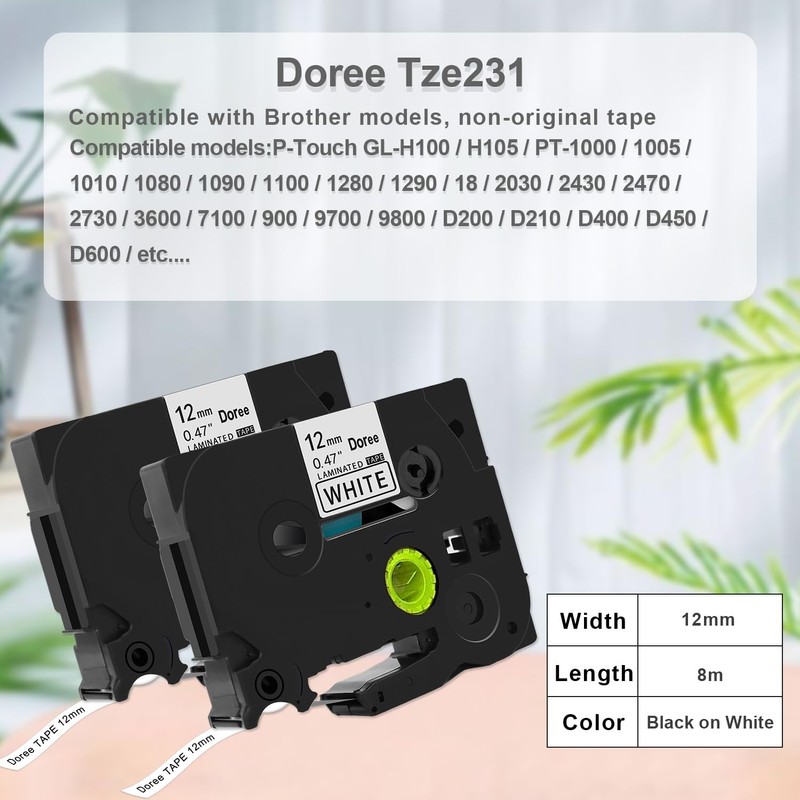 Doree Tze-231 (4-Pack) Compatible with Brother TZE231 TZe-231 Label Tape,