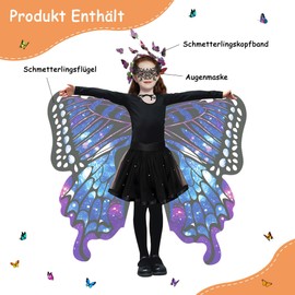Sundonix Fancy Dress Butterfly Cape for Children – Carnival Costume with Butterfly Headband and Mask, Ideal for Carnival, Fancy Dress and Cosplay (So Purple)