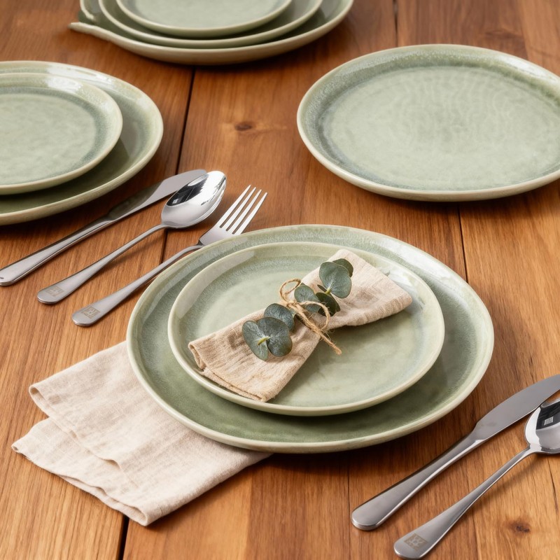 AmorArc Ceramic Dinnerware Sets,Handmade Reactive Glaze Stoneware Plates and Bowls