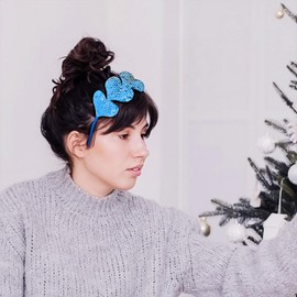 HIFANMM Valentines Day Heart Headband Blue Sequins Hair Band,3 Glitter Love Hearts Hair Accessories for Women Girls Kids, Birthday New Year Wedding Party Costumes Headdress Decoration Hair Hoop 1 Pcs