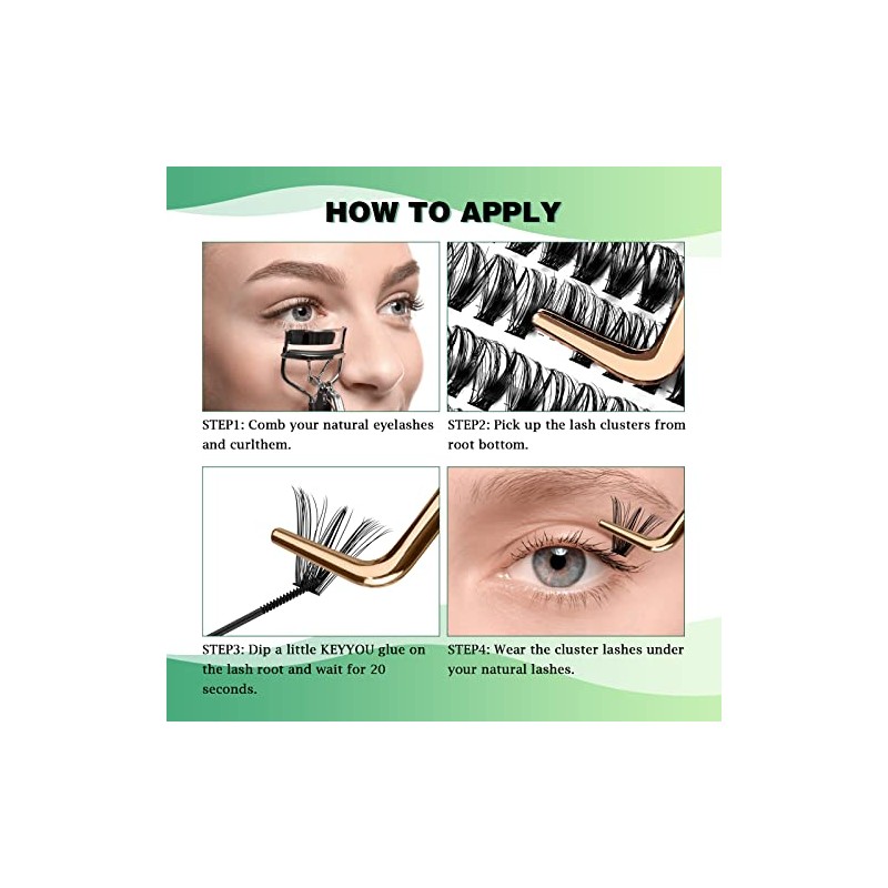 KEYYOU Lash Clusters 300Pcs Pestañas Individuales 40D 0.07D Curl 9-18MMIX