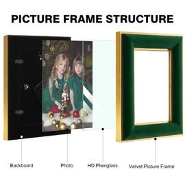 KSROECUD 4x6 Velvet Picture Frame, Green Velvet Photo Frames with Vintage Gold Border, HD Real Glass Horizontal & Vertical Display for Tabletop and Wall Decor (1 Pack)