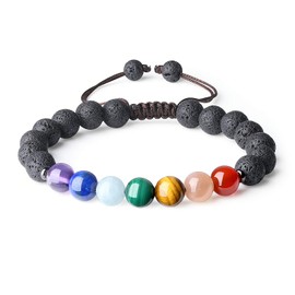 AmorWing 7 Chakra Bracelet Stone Beaded Bracelet, Lava Bracelet Crystal Bracelet